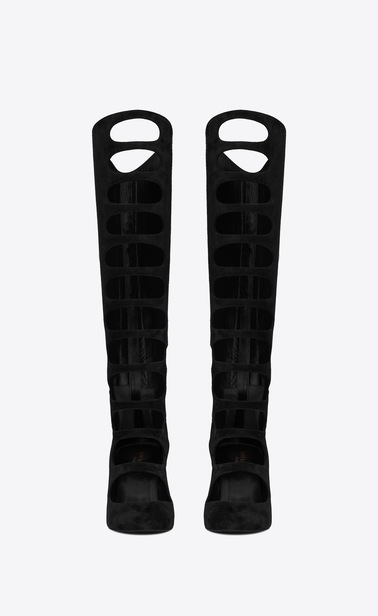 SAINT LAURENT Hohe Stiefel Damen Joplin 105 Stiefel aus schwarzem Veloursleder b_V4